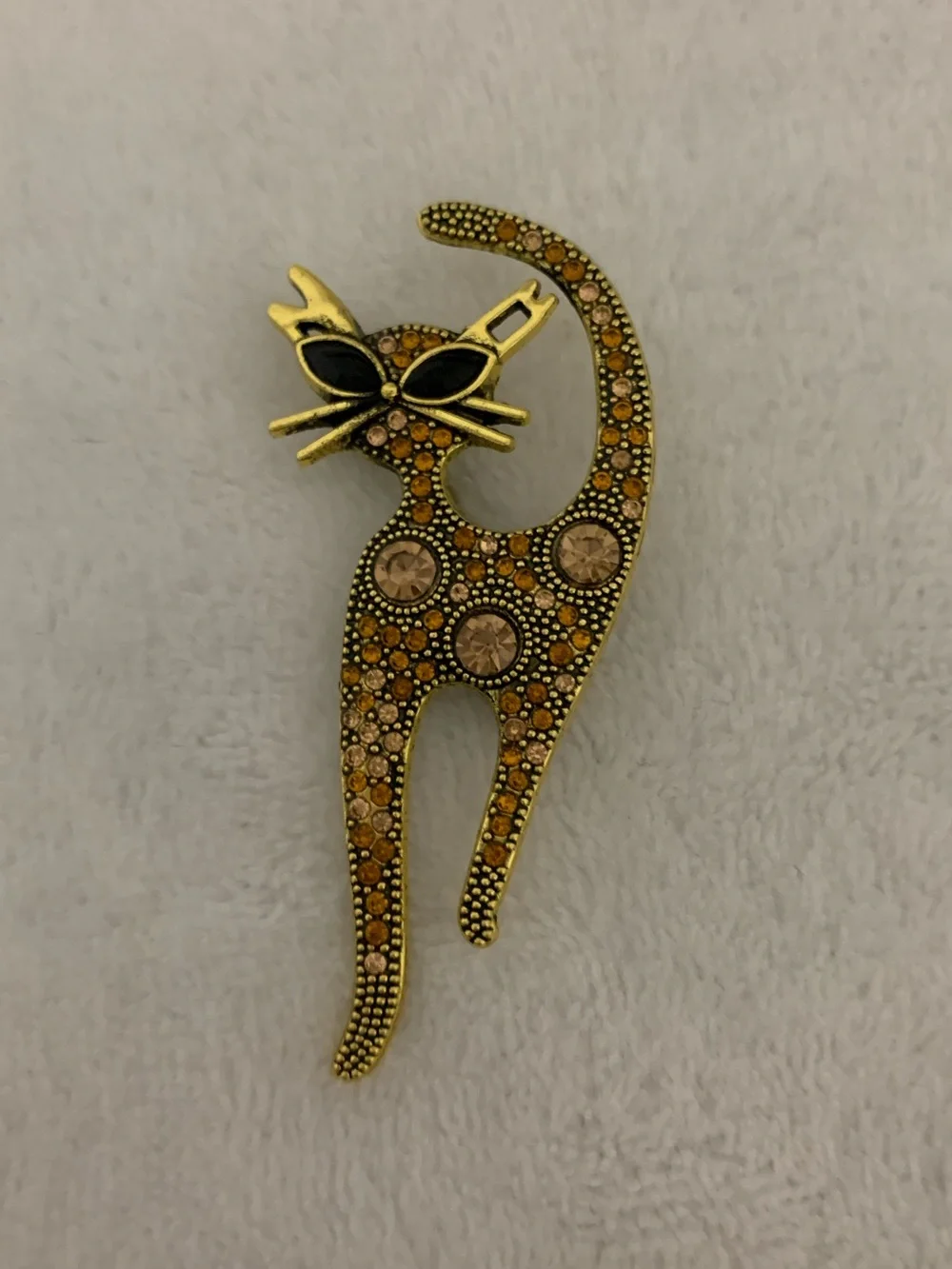 Gold-Tone Cat Brooch with Amber Accents - Unbranded